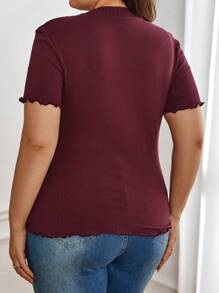SHEIN Essnce Plus Mock Neck Rib-knit Tee - Maroon - View 2