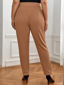 SHEIN Privé Plus High Waist Button Front Pants - Camel - View 2