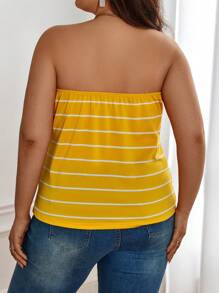 SHEIN Essnce 大碼條紋印花抹胸上衣 - 芥末黃 - 查看 2
