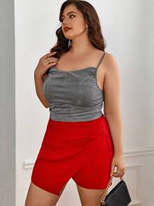 SHEIN Privé Plus Draped Crisscross Backless Ruched Glitter Cami Top - Grey - View 4