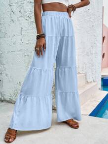 Breezaya Ruffle Hem Wide Leg Pants Fall Cloth For Women - Baby Blue - View 5
