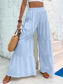 Breezaya Ruffle Hem Wide Leg Pants Fall Cloth For Women - Baby Blue - View 6