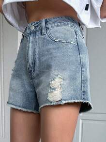 DAZY Quần short denim rách gấu - Rửa nhẹ - Xem 1