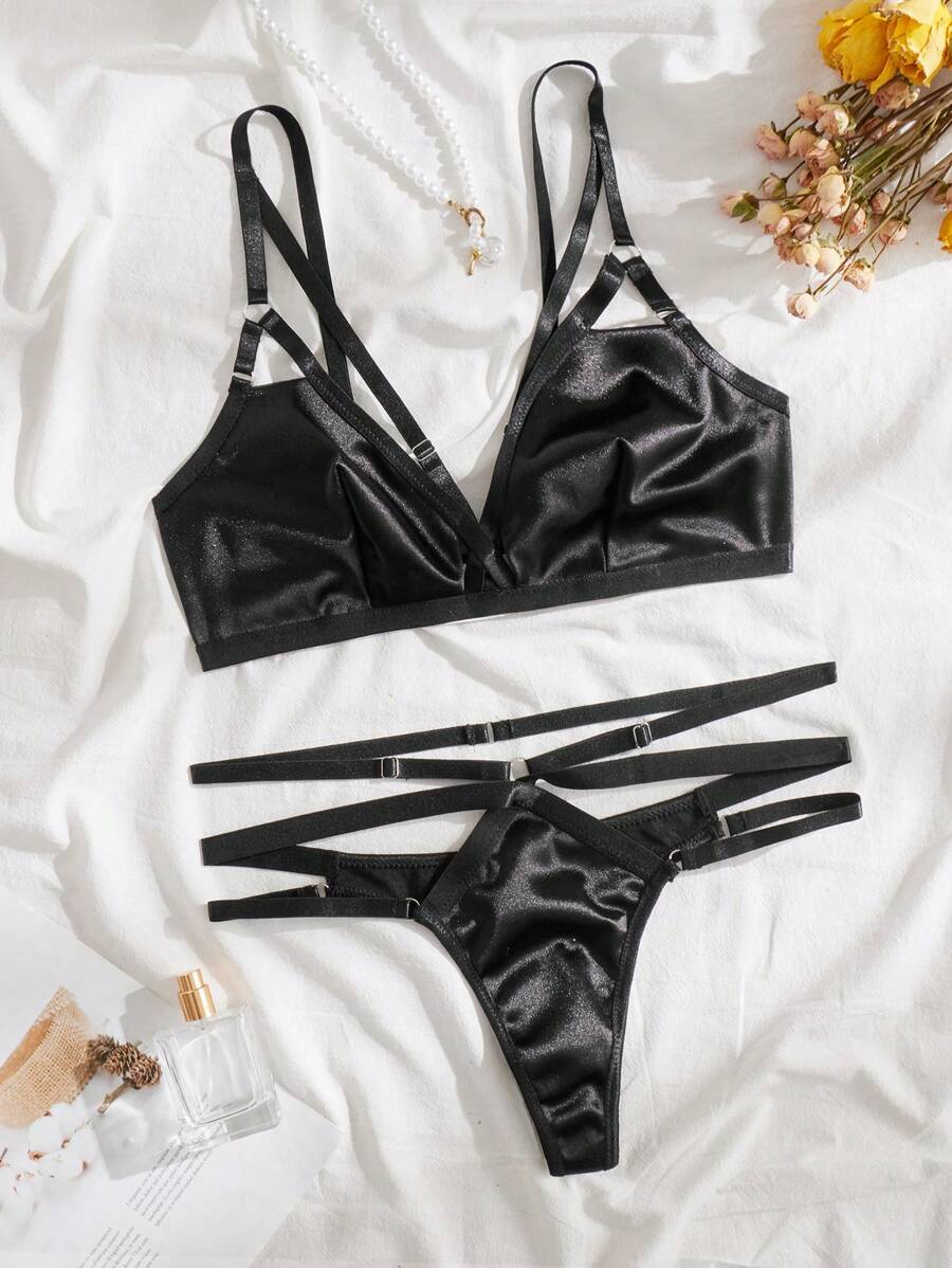 2024 AI - Vrouwen Mode Lingerie 2 Pack PU Leer Harnas Lingerie Set met Ketting Gebonden Hand Ring Heren Tank Top, Rood, S