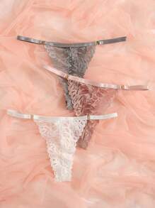 3packs Floral Lace Panty Sexy Lingerie - Multicolor - View 3