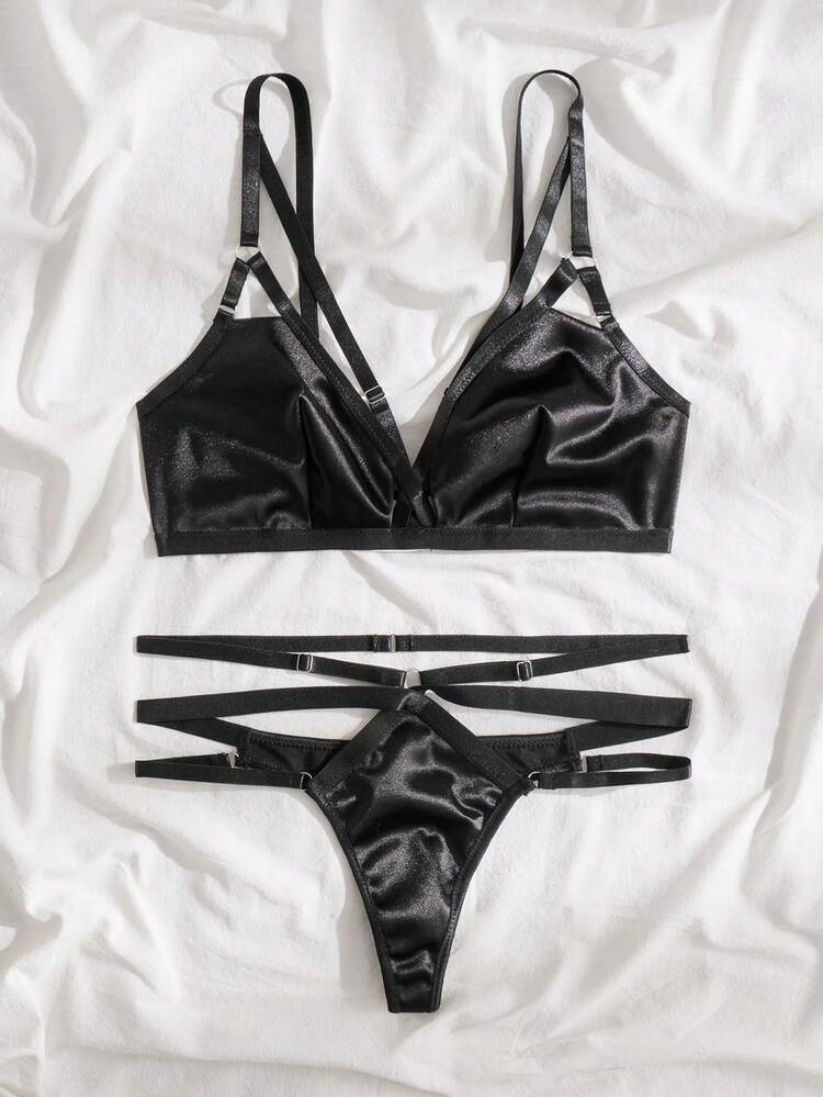 Set de lencería con abertura arnés - Negro - Ver 4
