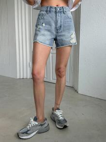 DAZY Quần short denim rách gấu - Rửa nhẹ - Xem 6