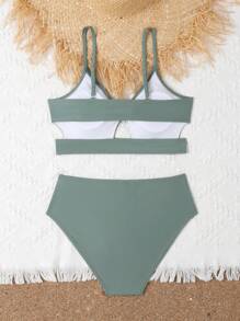 Teen Girls Cut-Out Bikini Set Summer Beach - Army Green - View 2