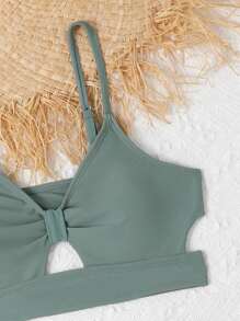 Teen Girls Cut-Out Bikini Set Summer Beach - Army Green - View 3