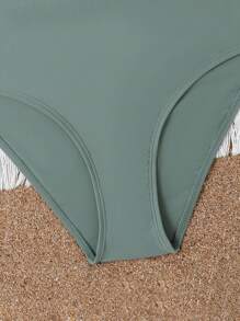 Teen Girls Cut-Out Bikini Set Summer Beach - Army Green - View 4