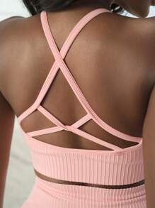 Yoga Sxy Solid Ribbed Knit Sports Set