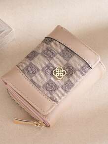 Ví nữ gấp ba đựng thẻ họa tiết kẻ caro thời trang mini mỏng nhẹ nhiều lớp di động đựng thẻ căn cước thẻ tín dụng khóa kéo tiền mặt đa năng thời trang tối giản kinh doanh hiện đại kỷ niệm ngày lễ tình nhân làm quà tặng sinh nhật cho phụ nữ cô gái túi quà tặng cho giáo viên đồ dùng học tập quà tặng cho giáo viên trở lại trường ví ví ví nhỏ - Màu be - Xem 1