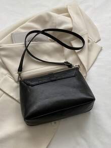 Bolsa cuadrada con cocodrilo en relieve con solapa con diseño de hebilla - Negro - Ver 4