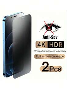 2 片裝防間諜手機螢幕保護強化膜相容 iPhone15/15Plus/15Pro/15Promax - 黑色 - 查看 1