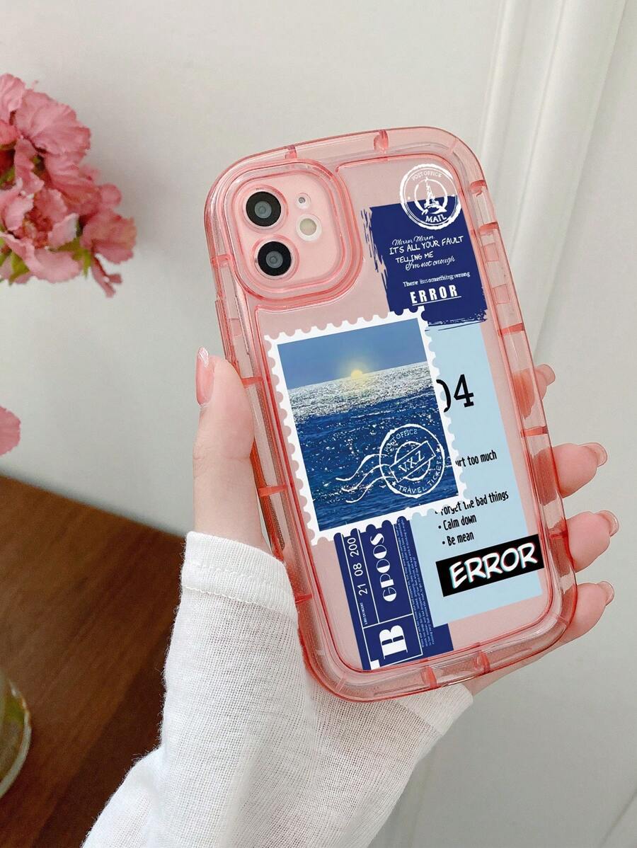 Letter Graphic Phone Case - Pink - View 1
