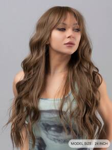 Long Body Wave Synthetic Wig With Bangs - Brown - View 2