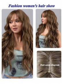 Long Body Wave Synthetic Wig With Bangs - Brown - View 4