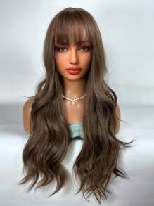 Long Body Wave Synthetic Wig With Bangs - Brown - View 5