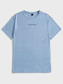 GENTILAND Hombres Camiseta con estampado de letra - Celeste - Ver 1