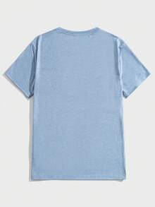 GENTILAND Hombres Camiseta con estampado de letra - Celeste - Ver 2