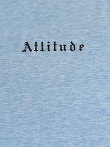 GENTILAND Hombres Camiseta con estampado de letra - Celeste - Ver 5