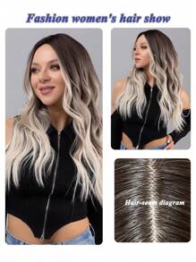 漸層長款卷人造假髮 - 彩色 - 查看 4