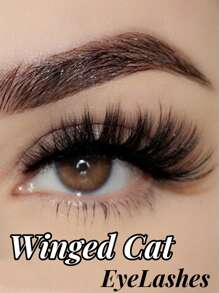 Asiteo 1 Pair Cat Eye Faux Mink Eyelashes, Stripe False Eyelashes - Black - View 1