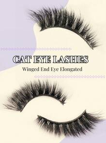 Asiteo 1 Pair Cat Eye Faux Mink Eyelashes, Stripe False Eyelashes - Black - View 3