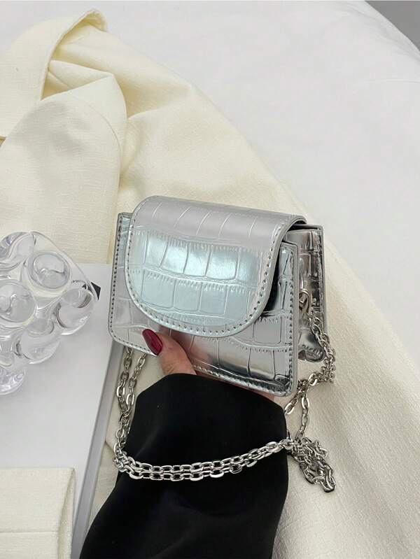 Fashionable Shoulder & Crossbody Women's Bag, Solid Color Stone Texture Small Bag, Everyday & Shopping & Gifting, With Chain Strap