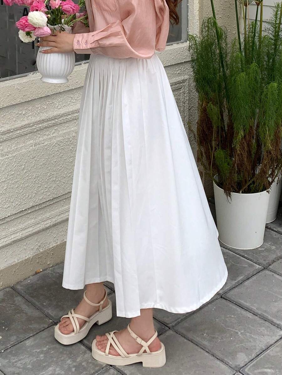 DAZY 素色百褶半身裙 - 白色 - 查看 1