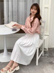 DAZY 素色百褶半身裙 - 白色 - 查看 4