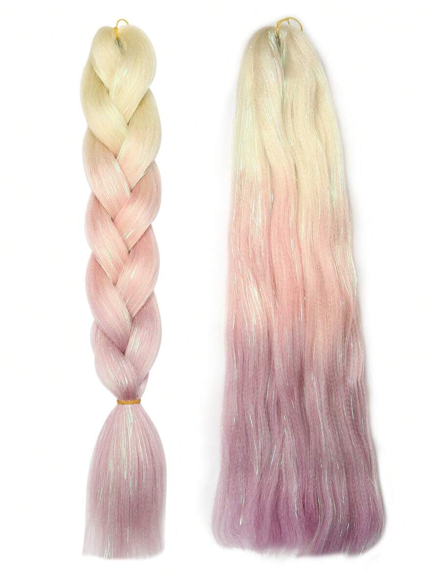 件裝大號編織頭髮雷射線混合 24 英寸適合婦女和兒童日常假期和角色扮演編織服裝杏粉色紫色多色時尚合成頭髮鉤針接髮實用而靈活的高溫頭髮 - 彩色 - 查看 1