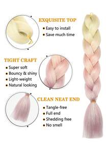 件裝大號編織頭髮雷射線混合 24 英寸適合婦女和兒童日常假期和角色扮演編織服裝杏粉色紫色多色時尚合成頭髮鉤針接髮實用而靈活的高溫頭髮 - 彩色 - 查看 3