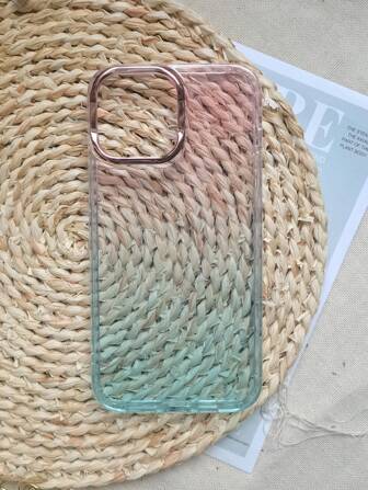 1pc Gradient Glitter Soft Edge Hard Shell Metal Frame Pc Phone Case Compatible With Iphone