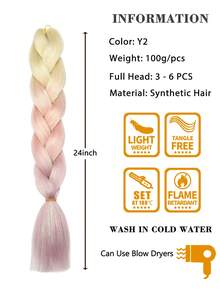 件裝大號編織頭髮雷射線混合 24 英寸適合婦女和兒童日常假期和角色扮演編織服裝杏粉色紫色多色時尚合成頭髮鉤針接髮實用而靈活的高溫頭髮 - 彩色 - 查看 5
