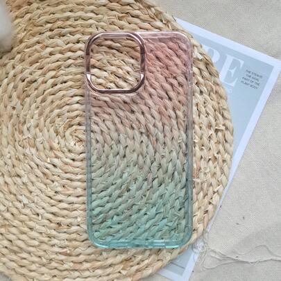 1pc Gradient Glitter Soft Edge Hard Shell Metal Frame Pc Phone Case Compatible With Iphone