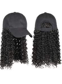 Tóc giả tổng hợp xoăn trung bình có mũ - màu đen - Xem 3