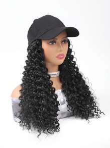 Tóc giả tổng hợp xoăn trung bình có mũ - màu đen - Xem 6