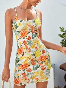 Soleia Vestido ajustado de tirantes con estampado tropical - Multicolor - Ver 1