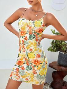 Soleia Vestido ajustado de tirantes con estampado tropical - Multicolor - Ver 3