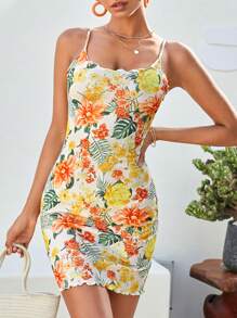 Soleia Vestido ajustado de tirantes con estampado tropical - Multicolor - Ver 7