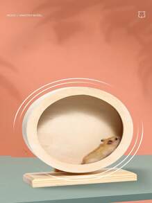 1pc Wooden Hamster Exercise Wheel - Beige - View 1