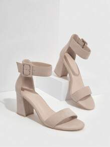 CUCCOO BIZCHIC 女士鞋扣装饰粗跟优雅米色仿麂皮踝带凉鞋夏季毕业高跟鞋舞会高跟鞋度假鞋夏季促销返校鞋大学生鞋优雅基础款商务休闲商务时尚圣诞节秋季新年假期 - 杏色 - 查看 3