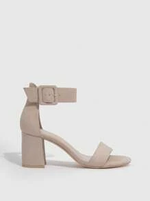 CUCCOO BIZCHIC 女士鞋扣装饰粗跟优雅米色仿麂皮踝带凉鞋夏季毕业高跟鞋舞会高跟鞋度假鞋夏季促销返校鞋大学生鞋优雅基础款商务休闲商务时尚圣诞节秋季新年假期 - 杏色 - 查看 8