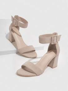 CUCCOO BIZCHIC 女士鞋扣装饰粗跟优雅米色仿麂皮踝带凉鞋夏季毕业高跟鞋舞会高跟鞋度假鞋夏季促销返校鞋大学生鞋优雅基础款商务休闲商务时尚圣诞节秋季新年假期 - 杏色 - 查看 9