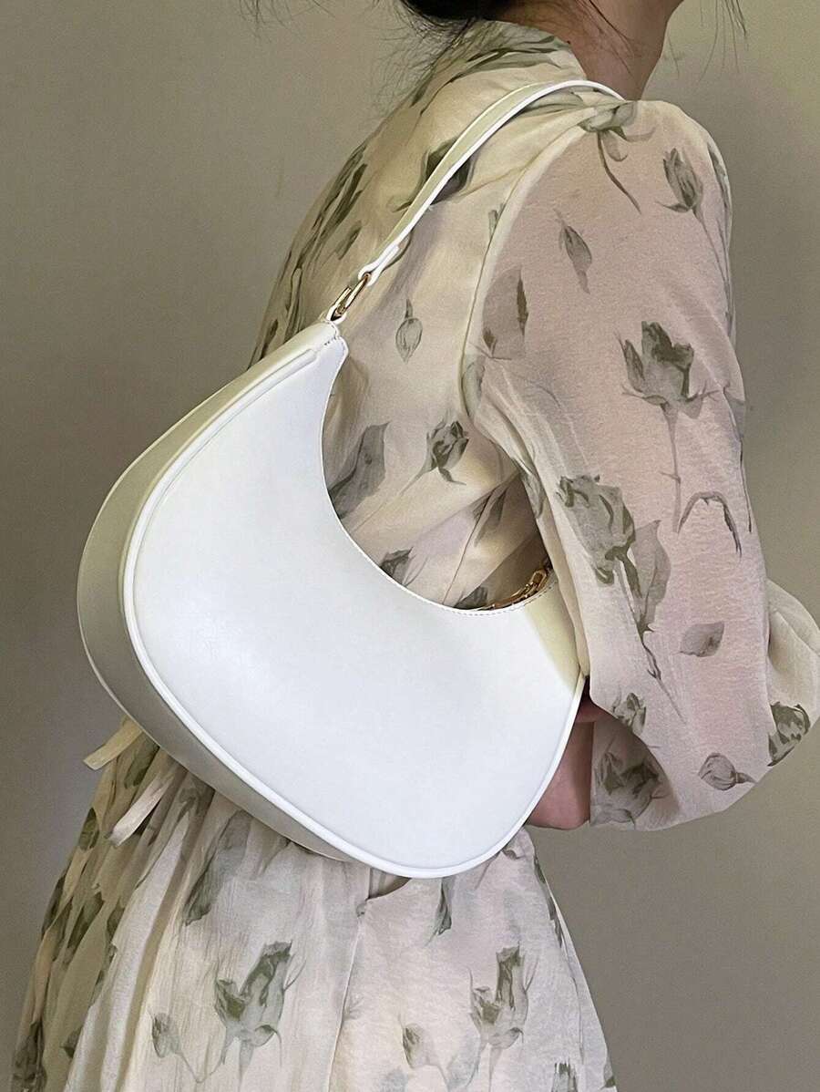 Minimalist Hobo Bag Solid Colour - White - View 1