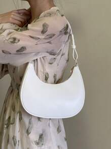 Minimalist Hobo Bag Solid Colour - White - View 2