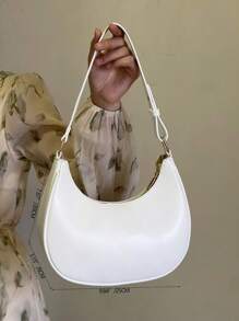 Minimalist Hobo Bag Solid Colour - White - View 3