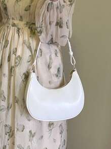 Minimalist Hobo Bag Solid Colour - White - View 4