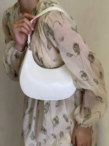 Minimalist Hobo Bag Solid Colour - White - View 5